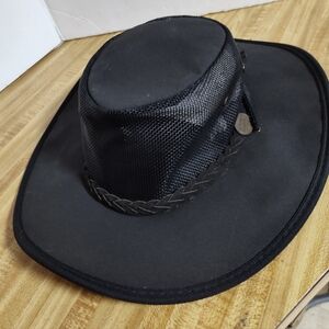 Barmah 1057 Canvas Drover Hat Packable Dark Brown Sz LG Safari Outback EUC Clean